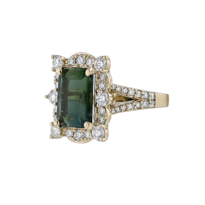 Green Tourmaline Diamond Split Shank Ring
