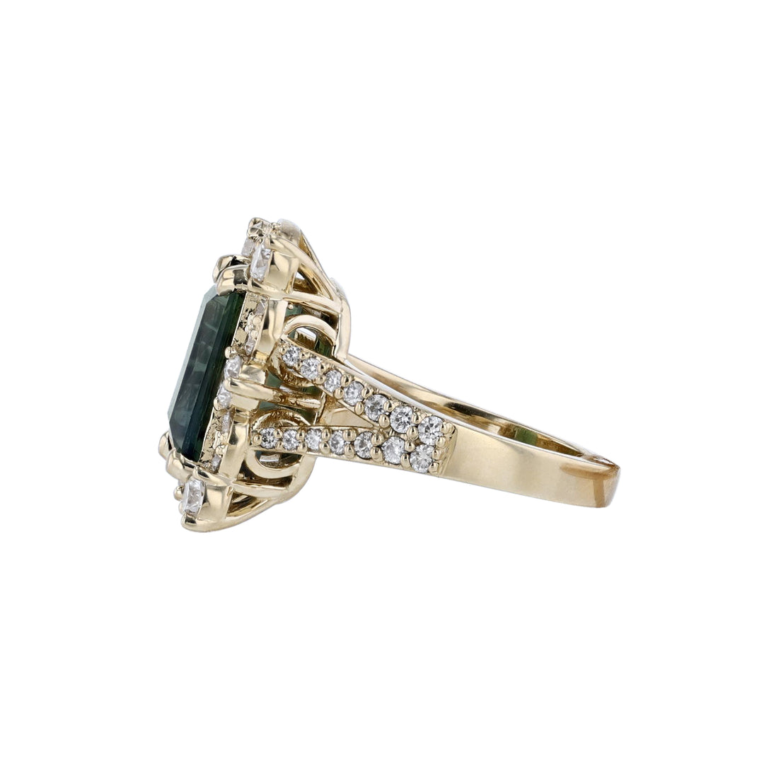 Green Tourmaline Diamond Split Shank Ring