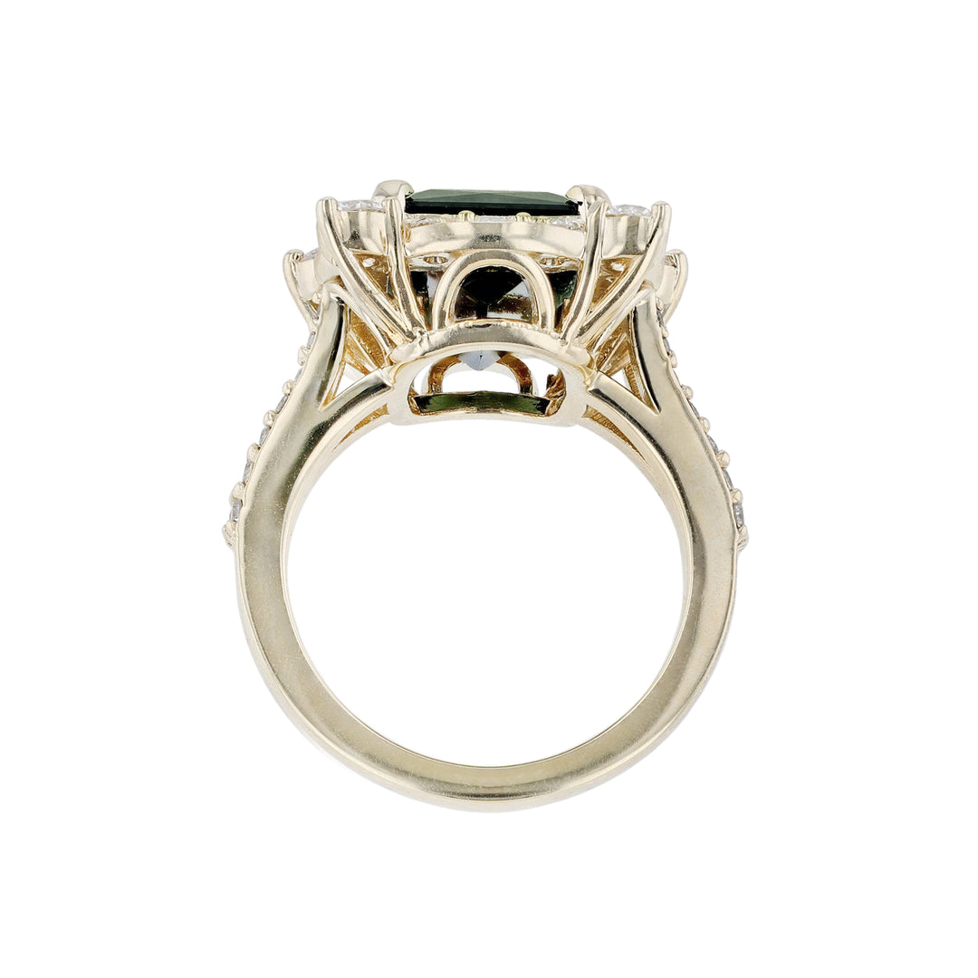 Green Tourmaline Diamond Split Shank Ring