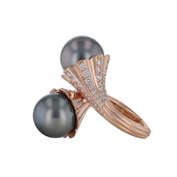 Double Tahitian Pearl Diamond Wrap Ring
