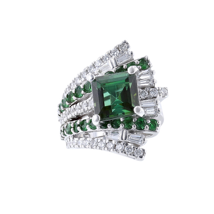 Green Tourmaline Tsavorite Diamond Ring