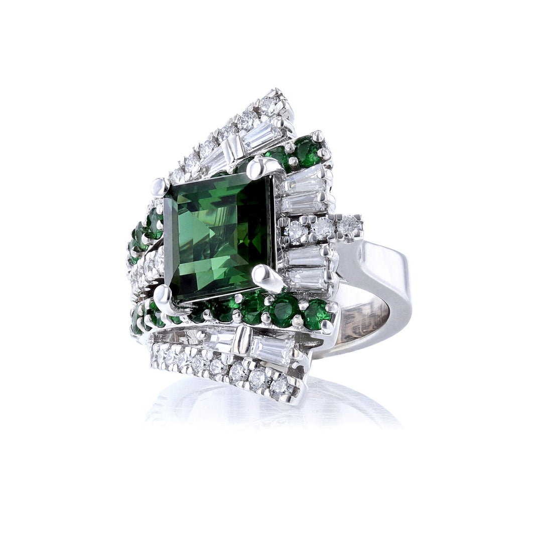 Green Tourmaline Tsavorite Diamond Ring