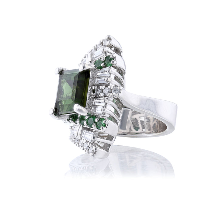 Green Tourmaline Tsavorite Diamond Ring