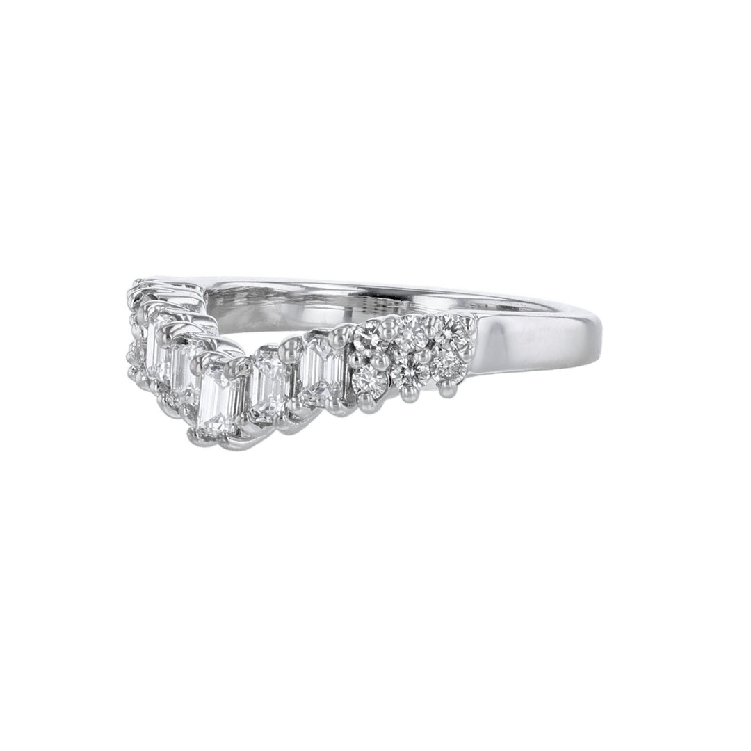 V- Shaped Emerald & Round Diamond Band