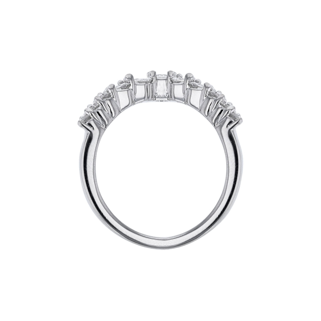 V- Shaped Emerald & Round Diamond Band