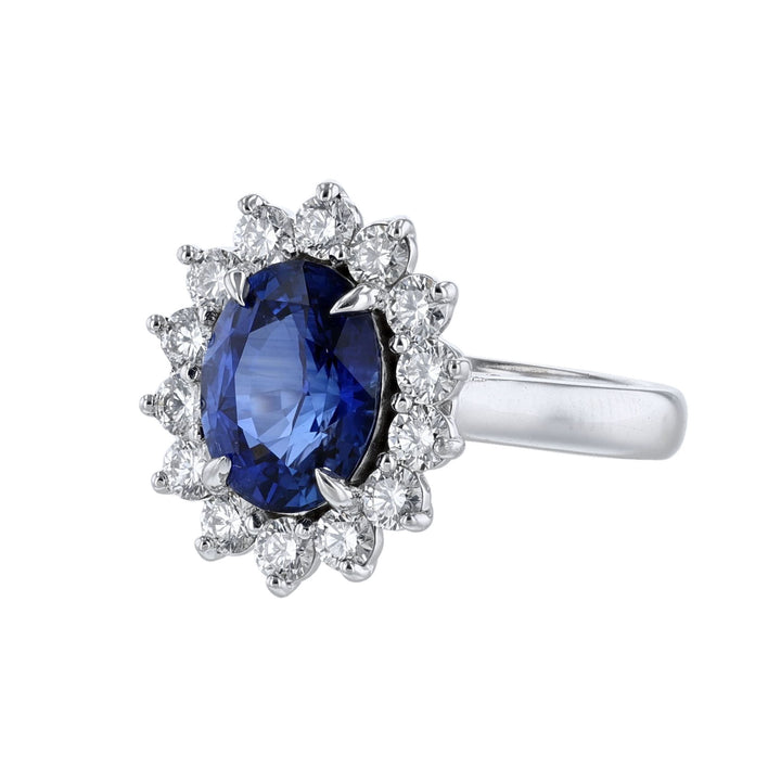 Blue Sapphire Diamond Halo Ring, GIA Certified