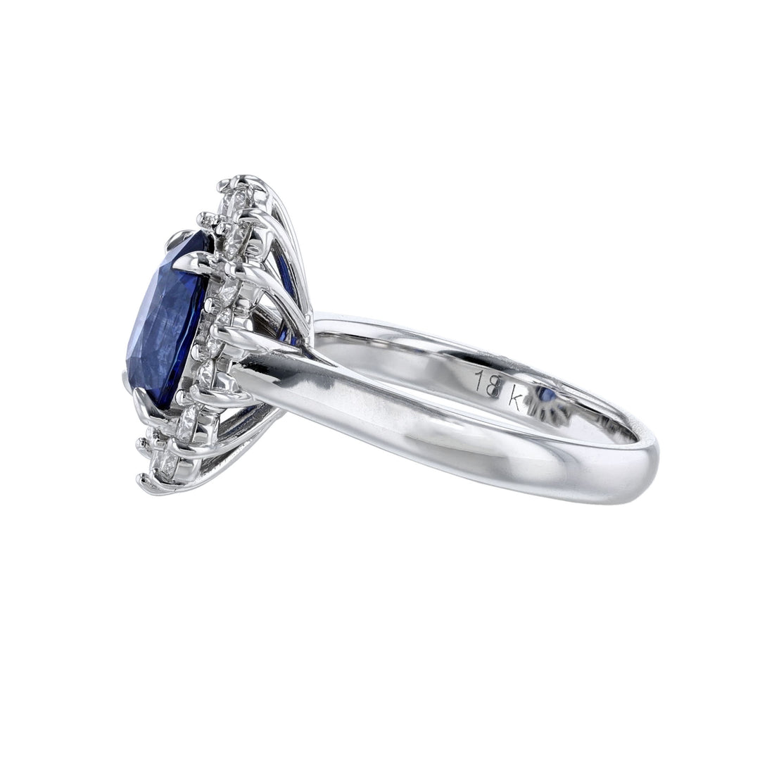 Blue Sapphire Diamond Halo Ring, GIA Certified