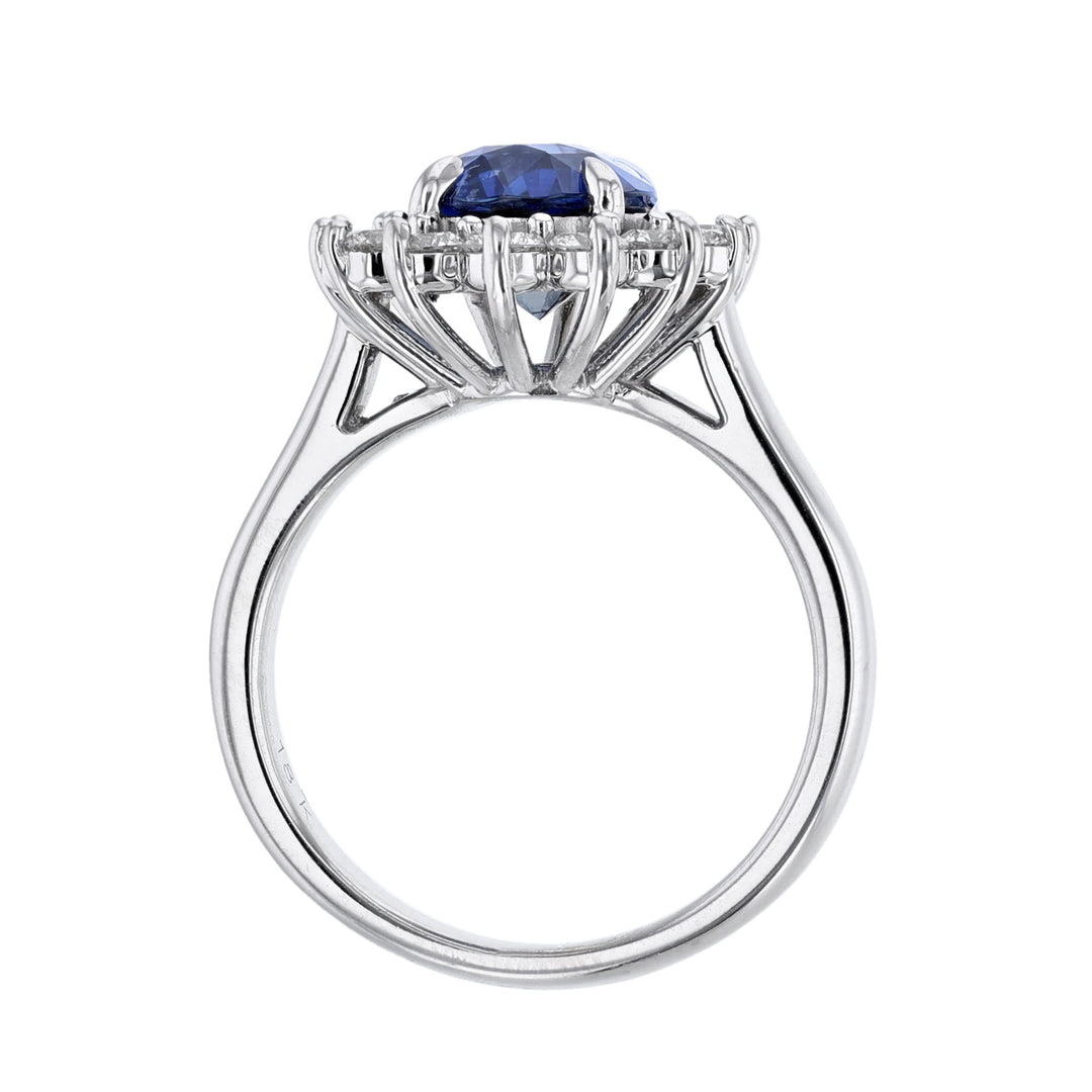 Blue Sapphire Diamond Halo Ring, GIA Certified