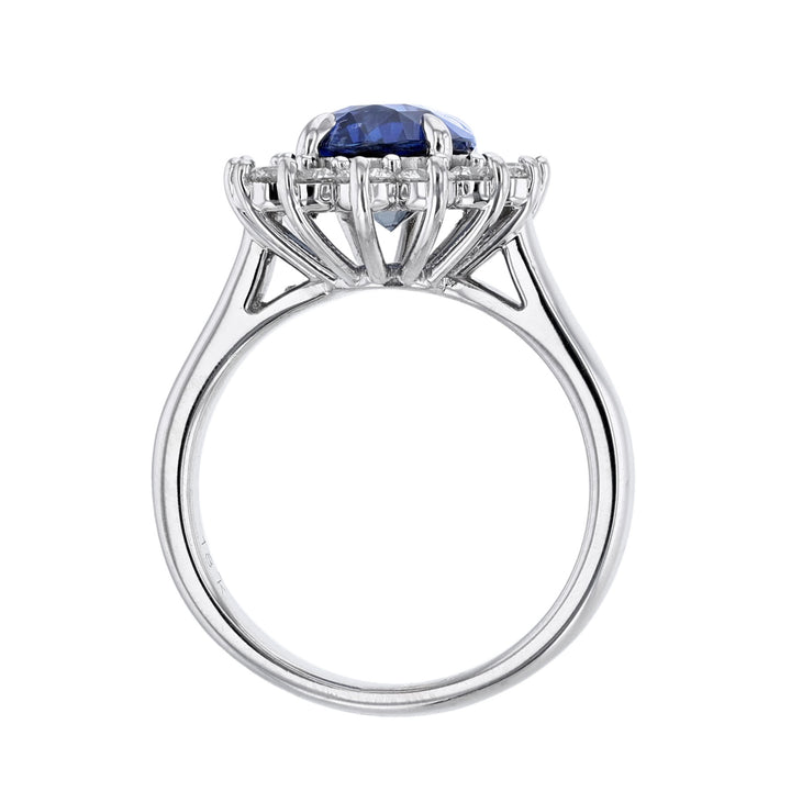 Blue Sapphire Diamond Halo Ring, GIA Certified