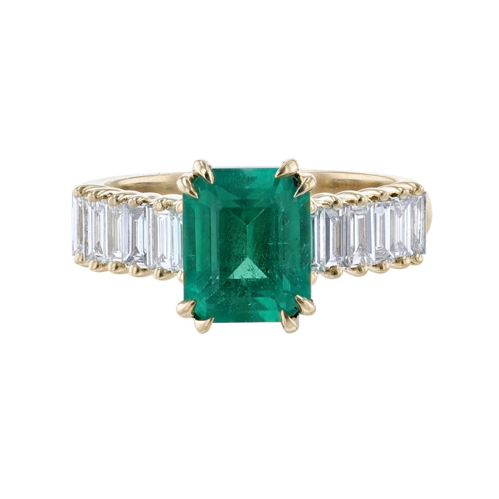 Emerald with Baguette Diamonds Ring