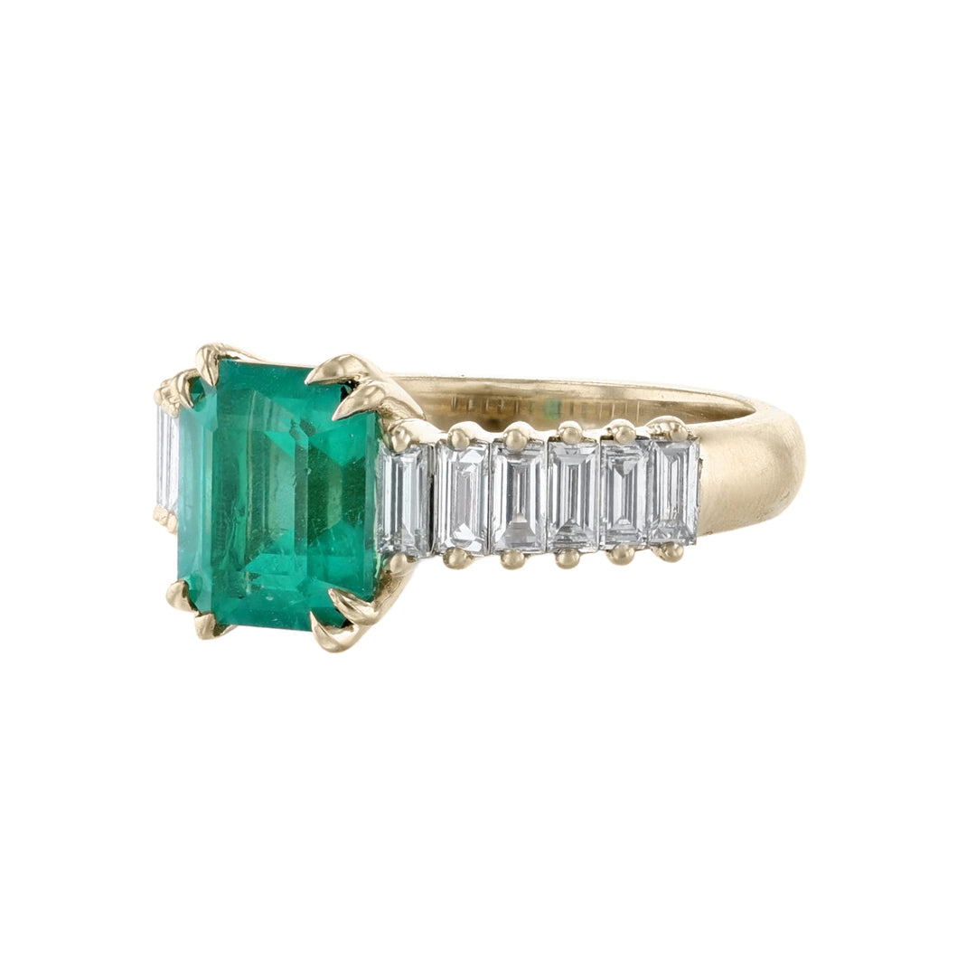 Emerald with Baguette Diamonds Ring