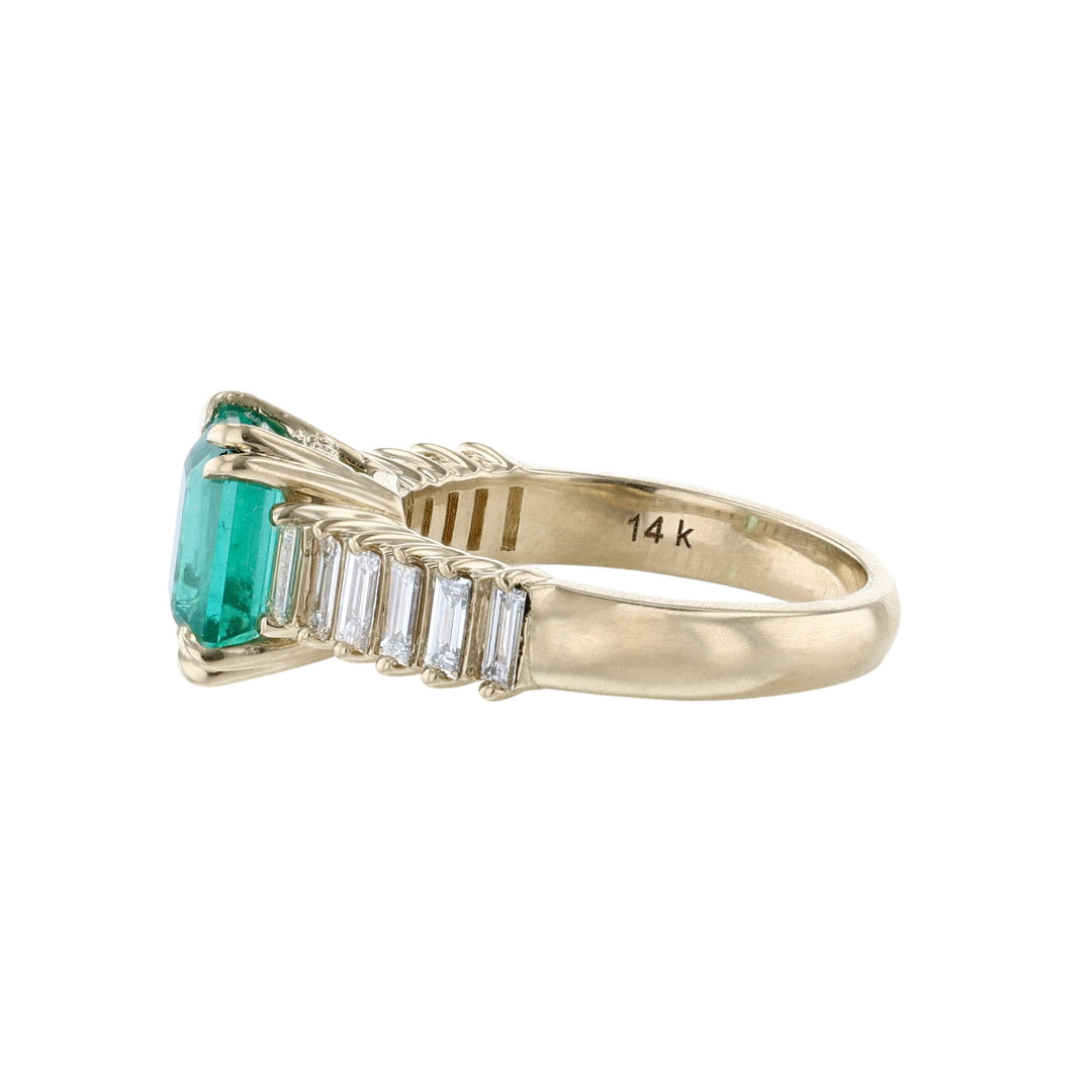 Emerald with Baguette Diamonds Ring