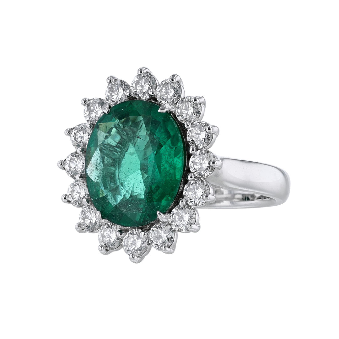 Round Emerald Diamond Halo Ring, 5.92ct