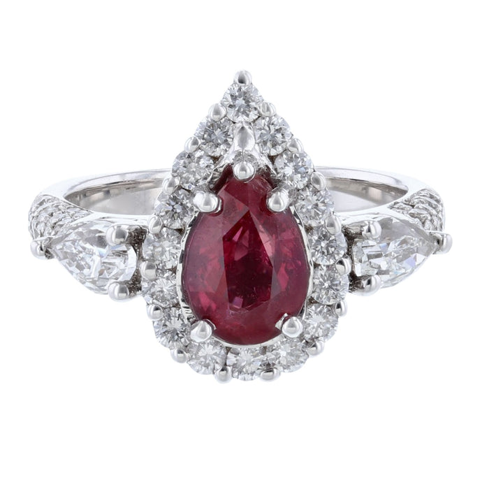 14K White Gold Corundum Ruby Diamond Ring