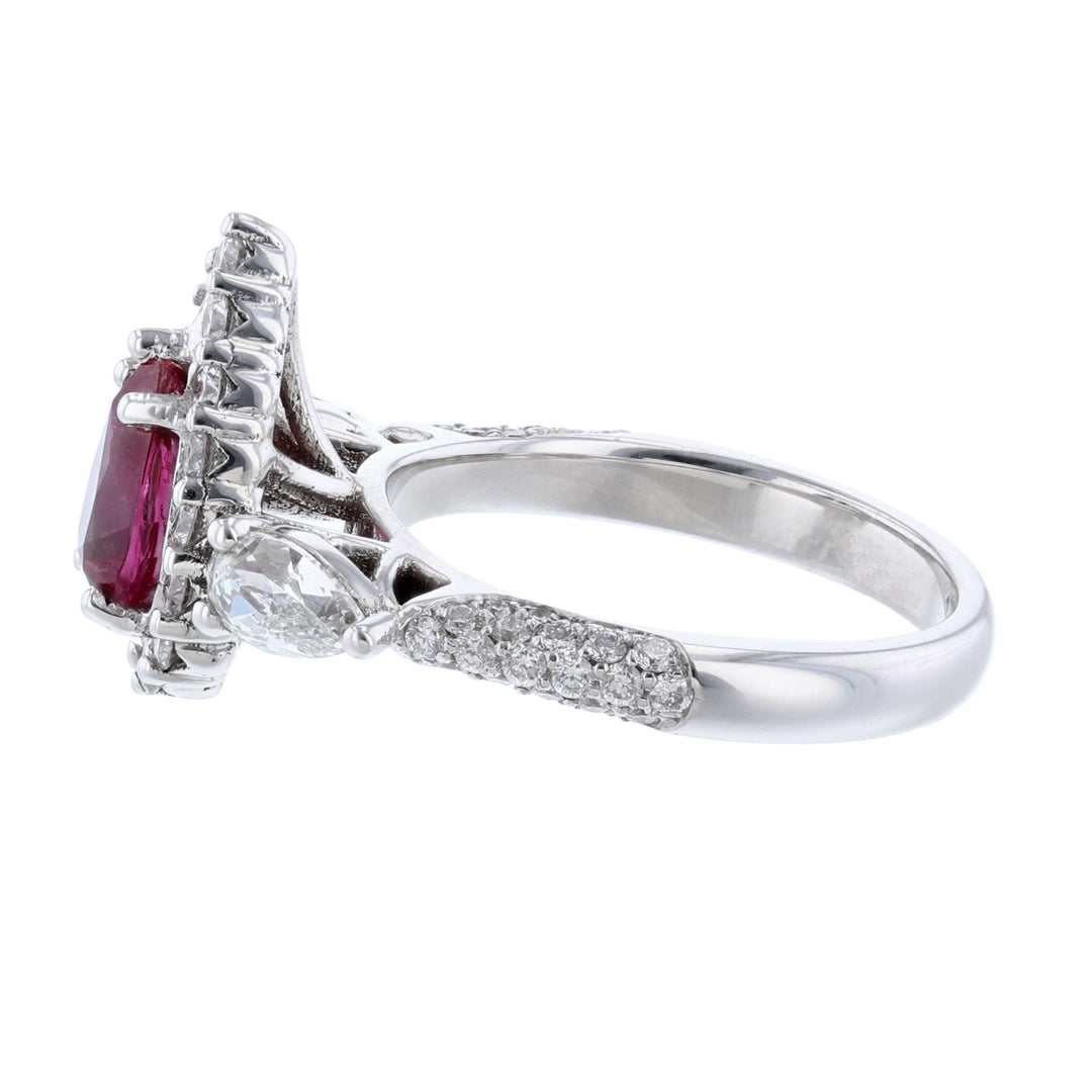 14K White Gold Corundum Ruby Diamond Ring
