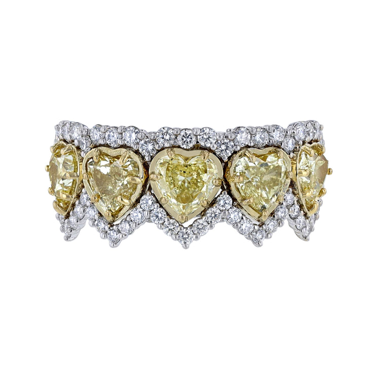 Yellow Heart & White Diamond Halo Ring