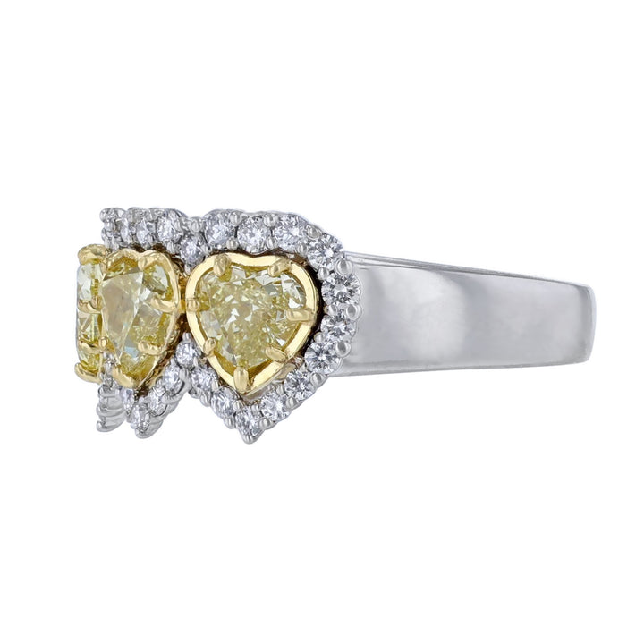 Yellow Heart & White Diamond Halo Ring