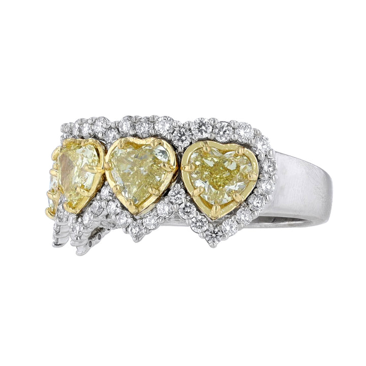 Yellow Heart & White Diamond Halo Ring
