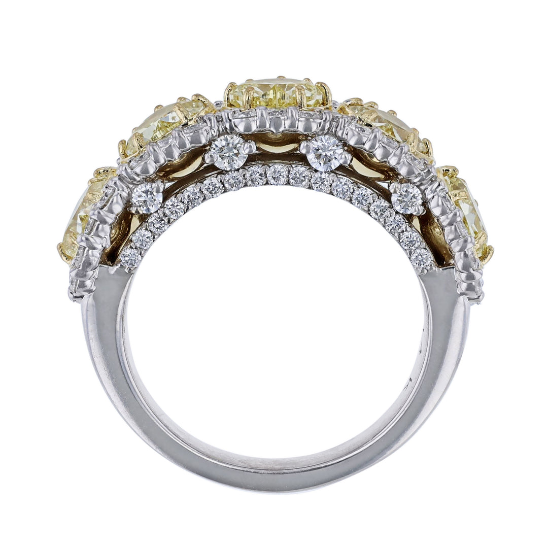 Yellow Heart & White Diamond Halo Ring