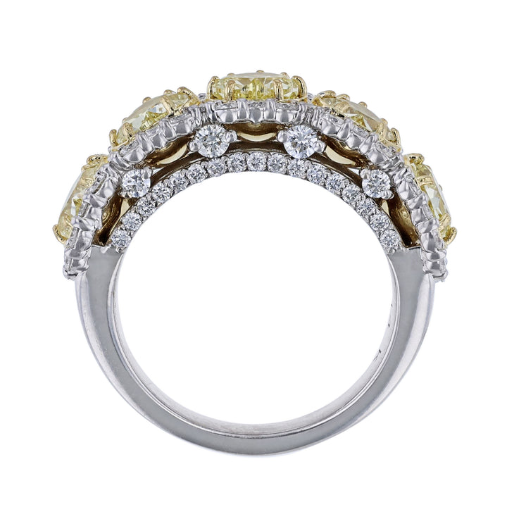 Yellow Heart & White Diamond Halo Ring