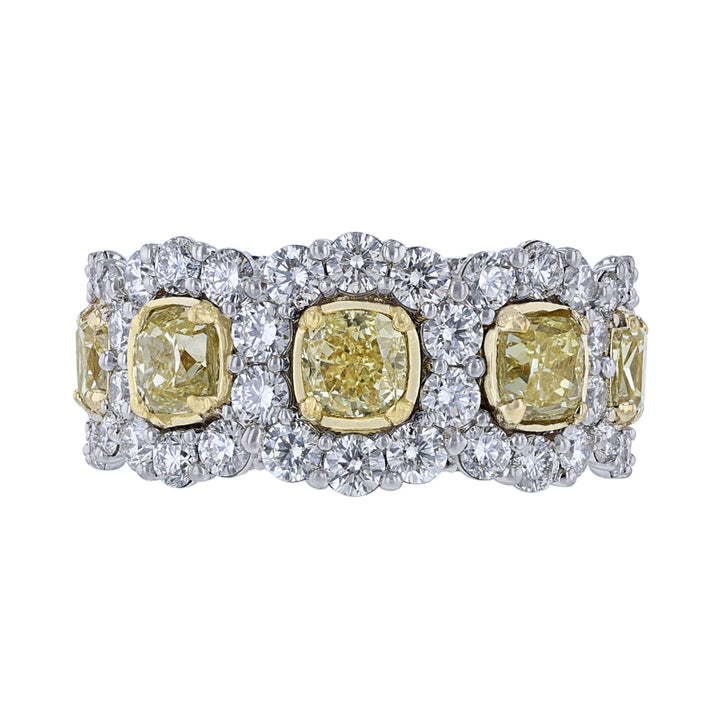Yellow Cushion & White Diamond Halo Ring