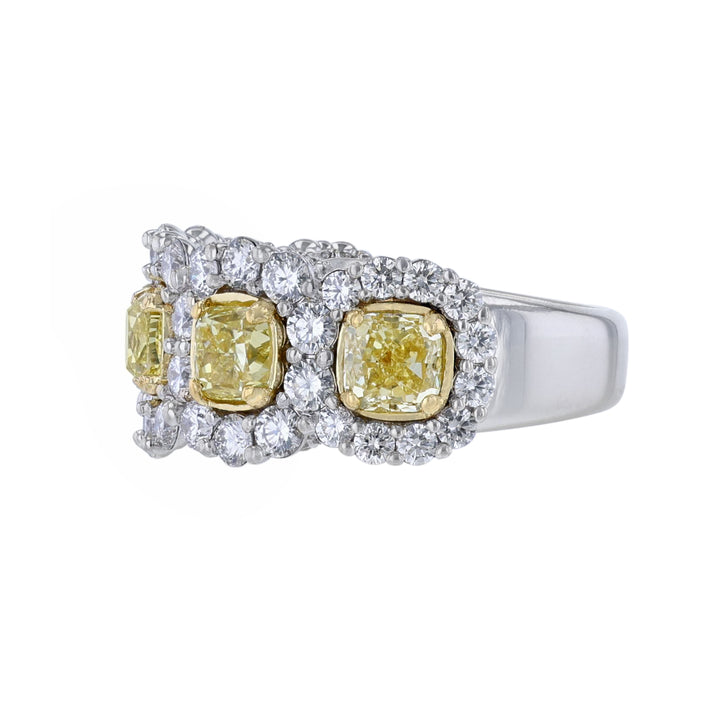 Yellow Cushion & White Diamond Halo Ring