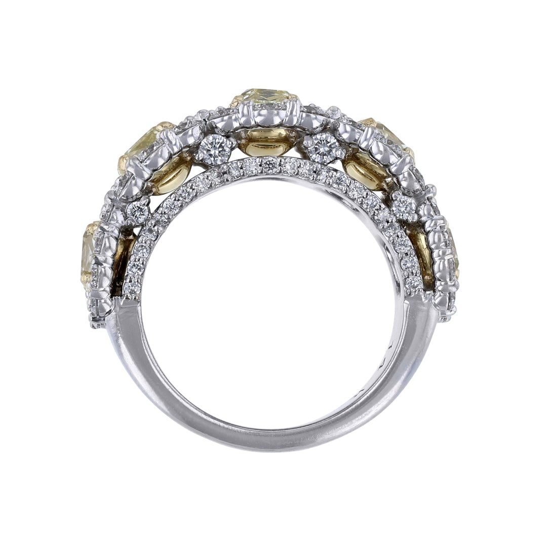 Yellow Cushion & White Diamond Halo Ring