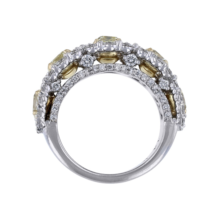 Yellow Cushion & White Diamond Halo Ring