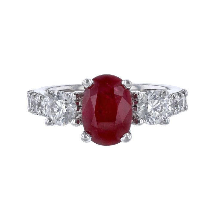 Oval Corundum No Heat Ruby Diamond Ring