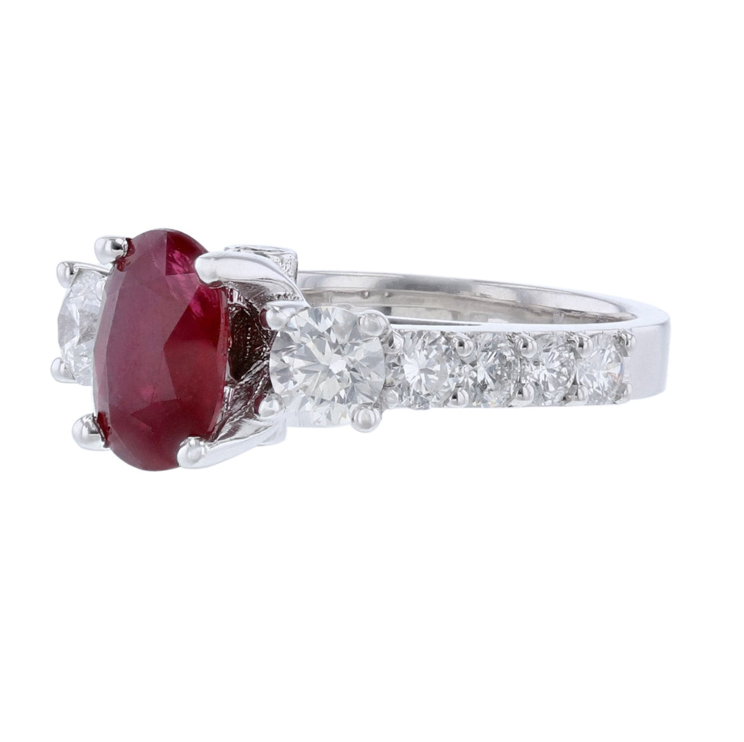 Oval Corundum No Heat Ruby Diamond Ring