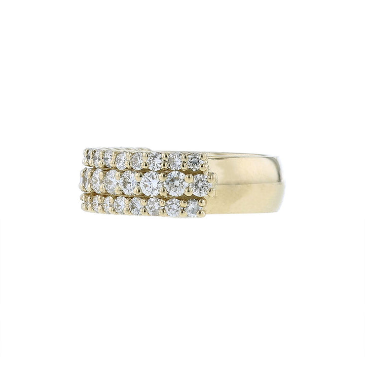 14K Yellow Gold Wide Three Row Diamond Band