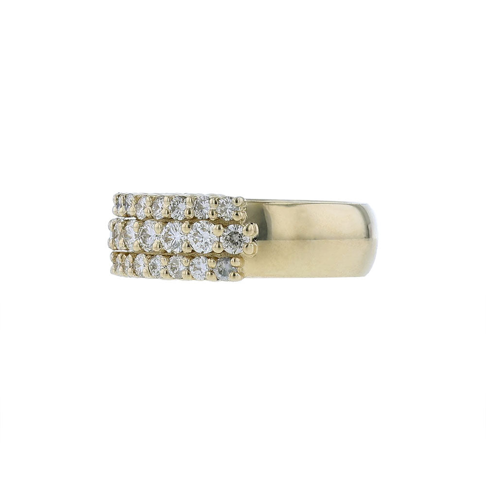 14K Yellow Gold Wide Three Row Diamond Band