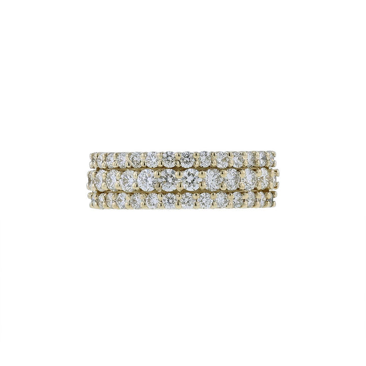 14K Yellow Gold Wide Three Row Diamond Band