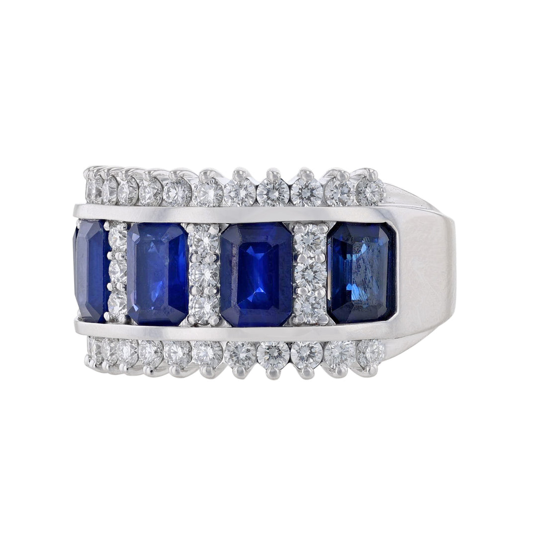 Channel Blue Sapphire Diamond Ring