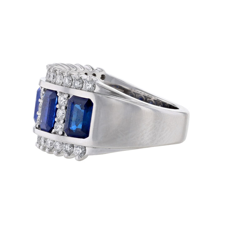 Channel Blue Sapphire Diamond Ring