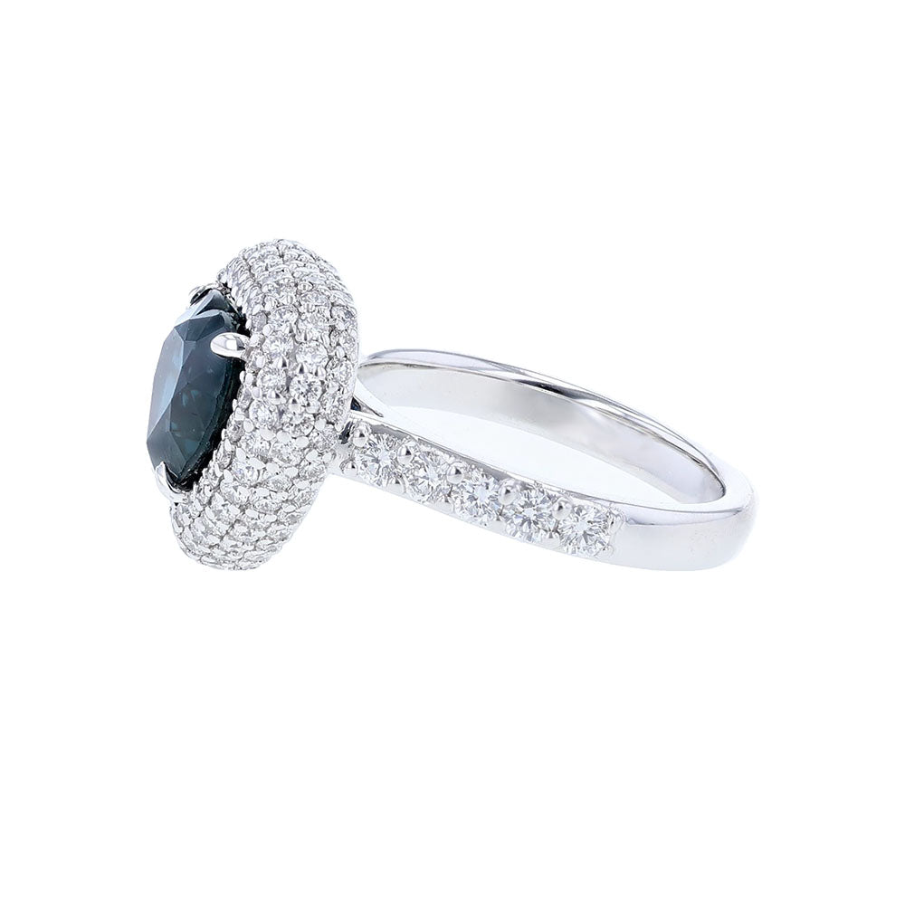 14K White Gold Sapphire Diamond Heart Shape Ring