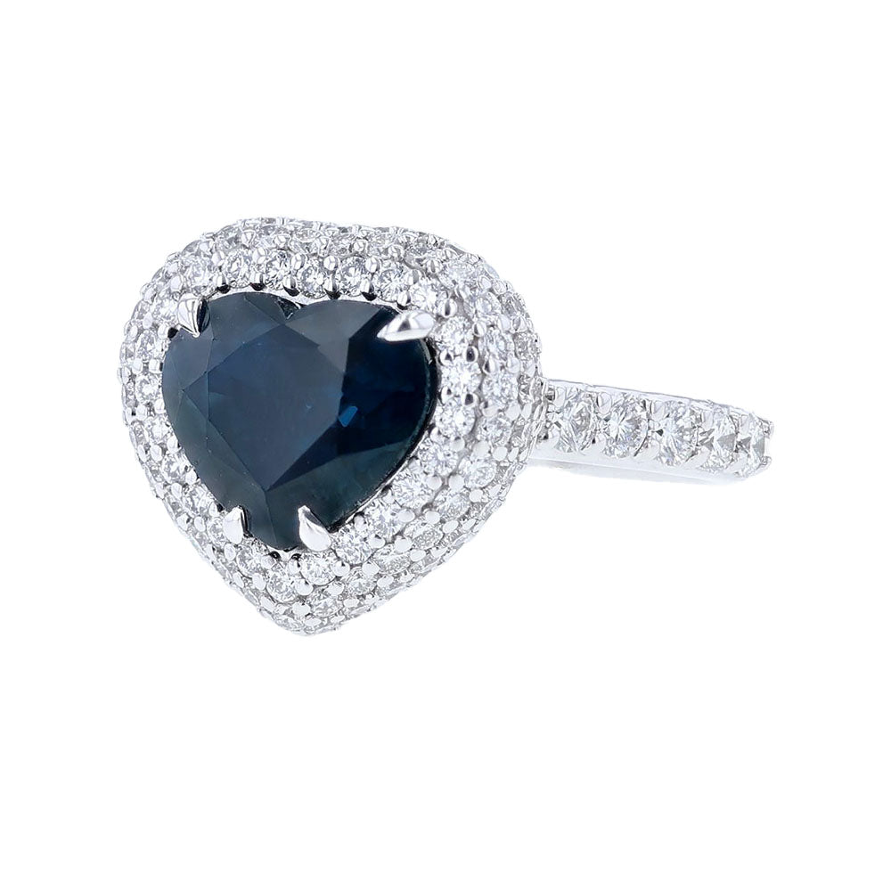 14K White Gold Sapphire Diamond Heart Shape Ring