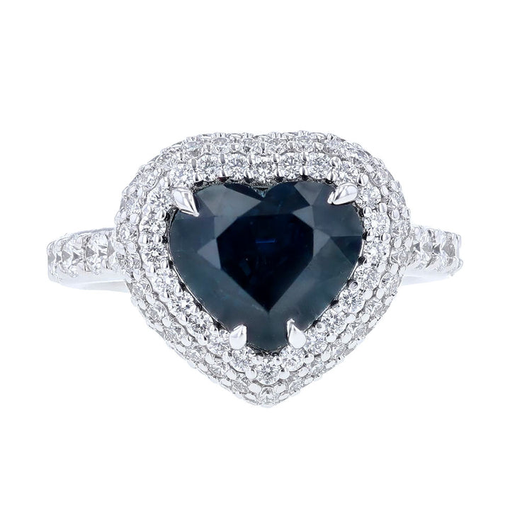 14K White Gold Sapphire Diamond Heart Shape Ring