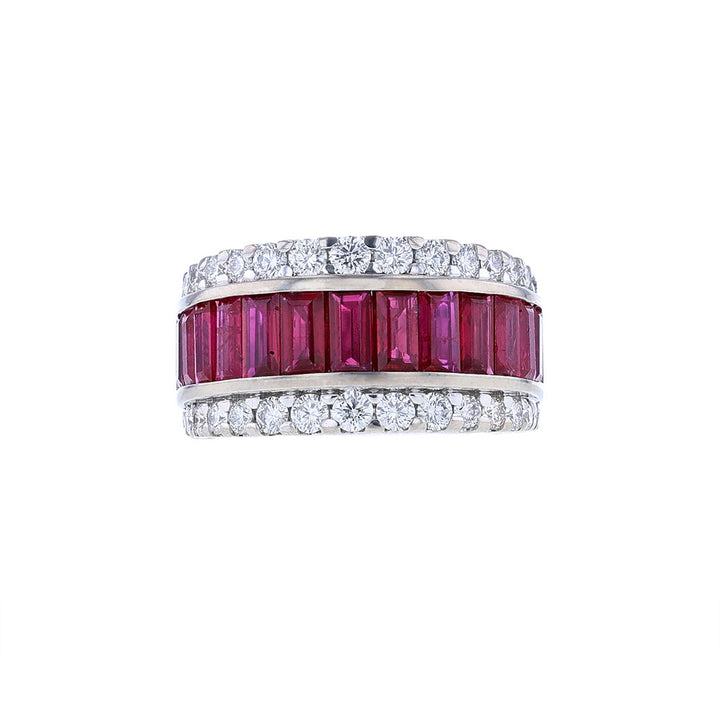 14K White Gold Baguette Ruby Diamond Ring