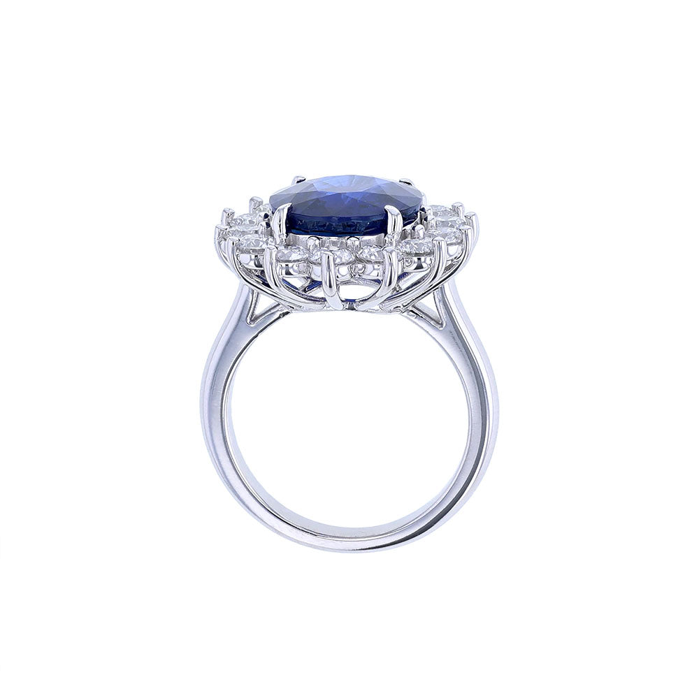 18K White Gold Certified  Sri Lanka Sapphire Diamond Ring