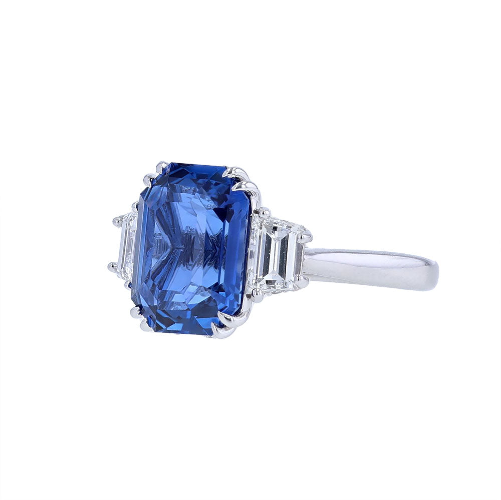 18K White Gold Certified Ceylon Sapphire Diamond Ring