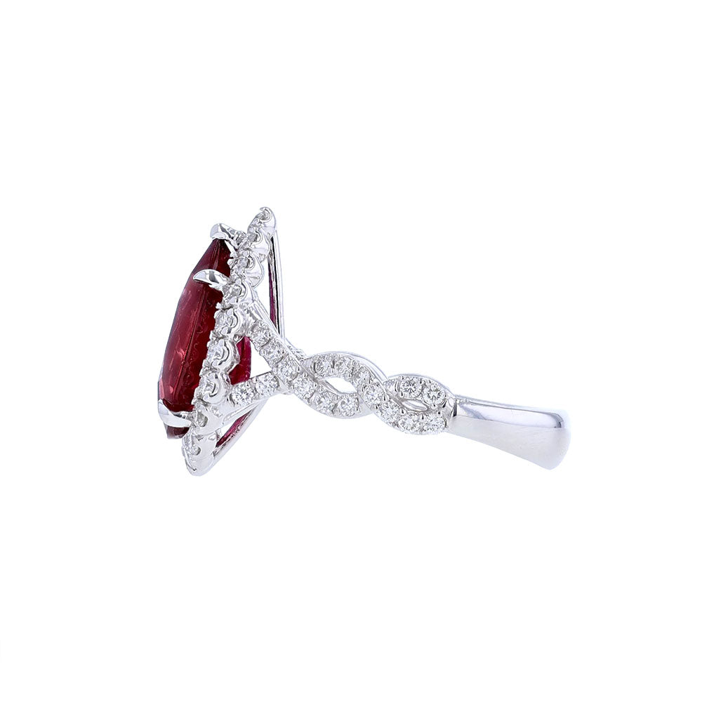 18K White Gold Certified Pear Ruby Diamond Ring