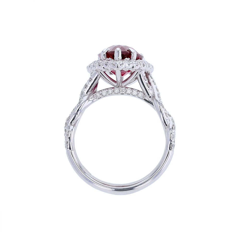 18K White Gold Certified Pear Ruby Diamond Ring