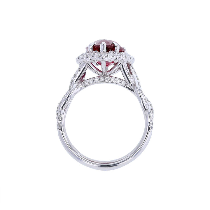 18K White Gold Certified Pear Ruby Diamond Ring