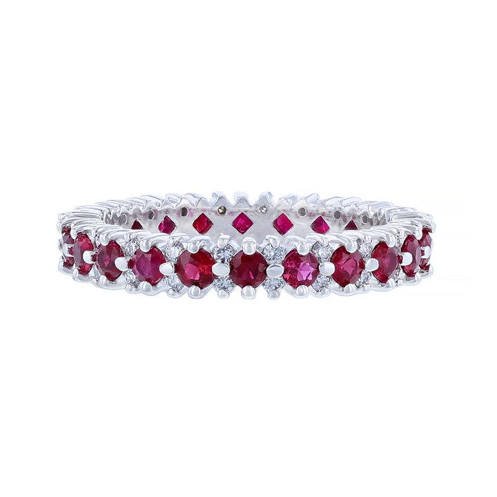 14K White Gold Diamond Ruby Eternity Band