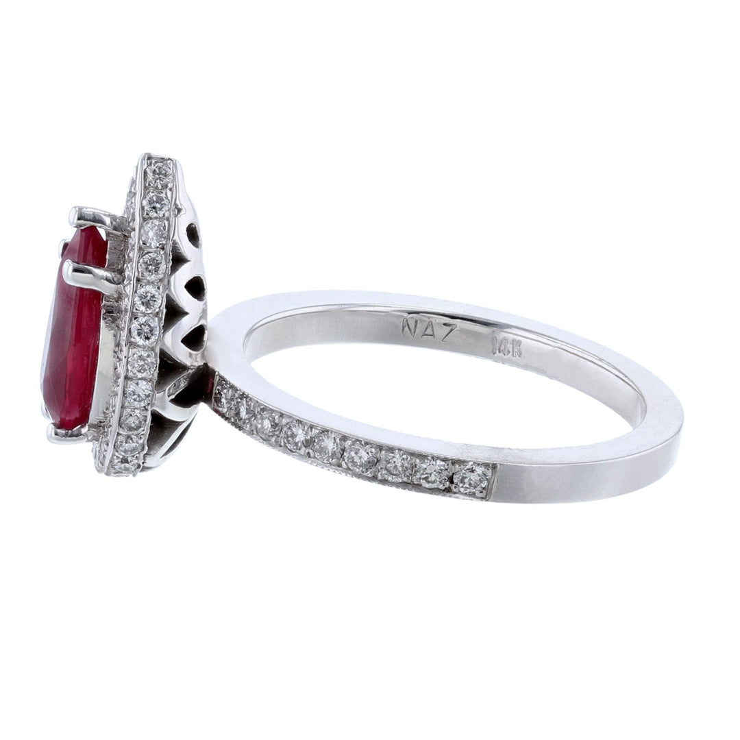 14K White Gold Pear Ruby Diamond Ring