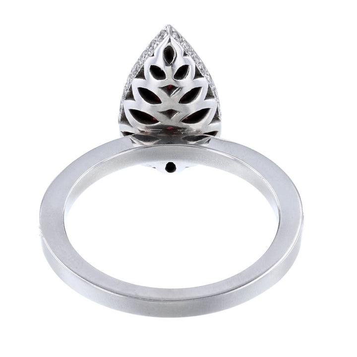 14K White Gold Pear Ruby Diamond Ring