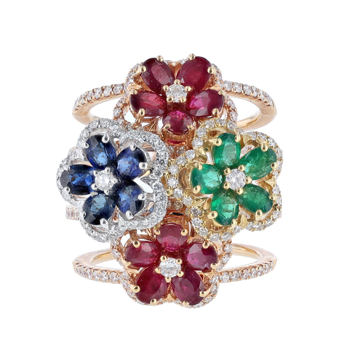Multi-Gemstone Floral Diamond Ring