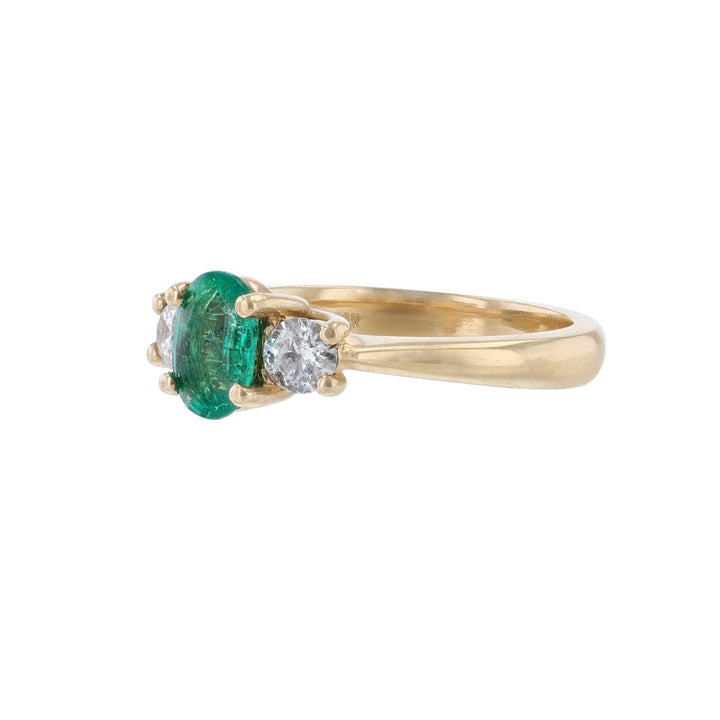 14K Yellow Gold Oval Emerald Diamond Ring