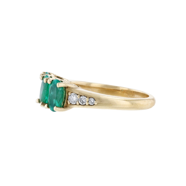 14K Yellow Gold Triple Emerald Diamond Ring